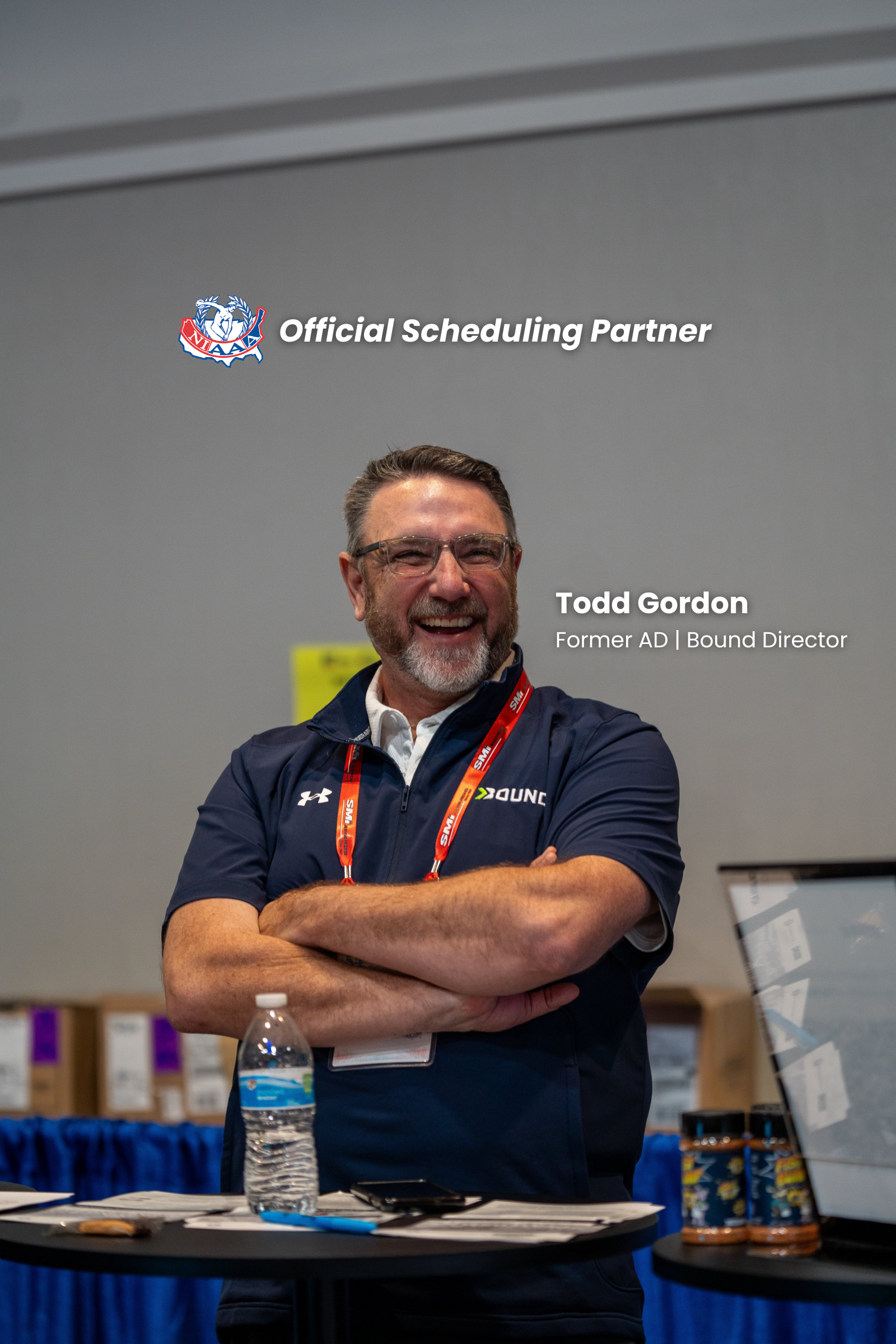 Todd Gordon, former AD and current director at Bound, smiles in conversation with peers at the 2024 NADC Conference in Orlando.